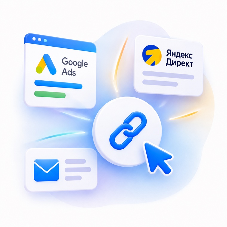 Реклама в Google Ads и Яндекс Директе, письмо со ссылкой на языковую версию сайта